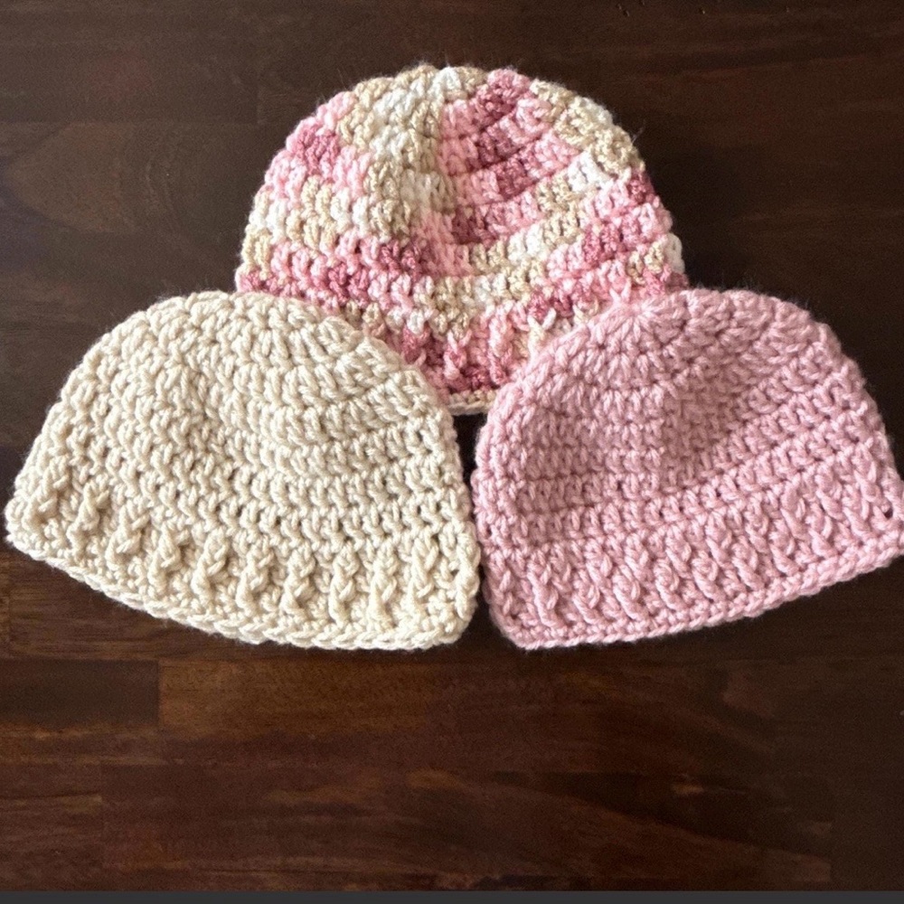 Handmade Pink and Cream Crochet Baby Hats